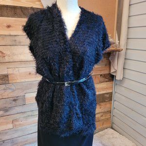 Chico’s Black Fuzzy Faux Fur Black Sweater Vest SZ S/M
